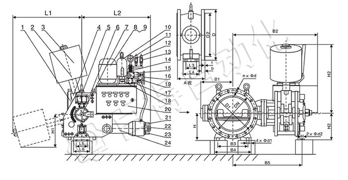 重錘式自動(dòng)保壓液控緩閉止回蝶閥外形及連接尺寸圖（DN≤500）