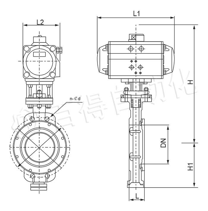 氣動(dòng)三偏心蝶閥外形尺寸圖