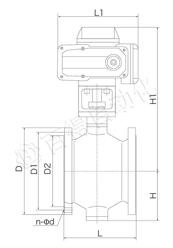 電動偏心半球閥,PQ947外形尺寸圖